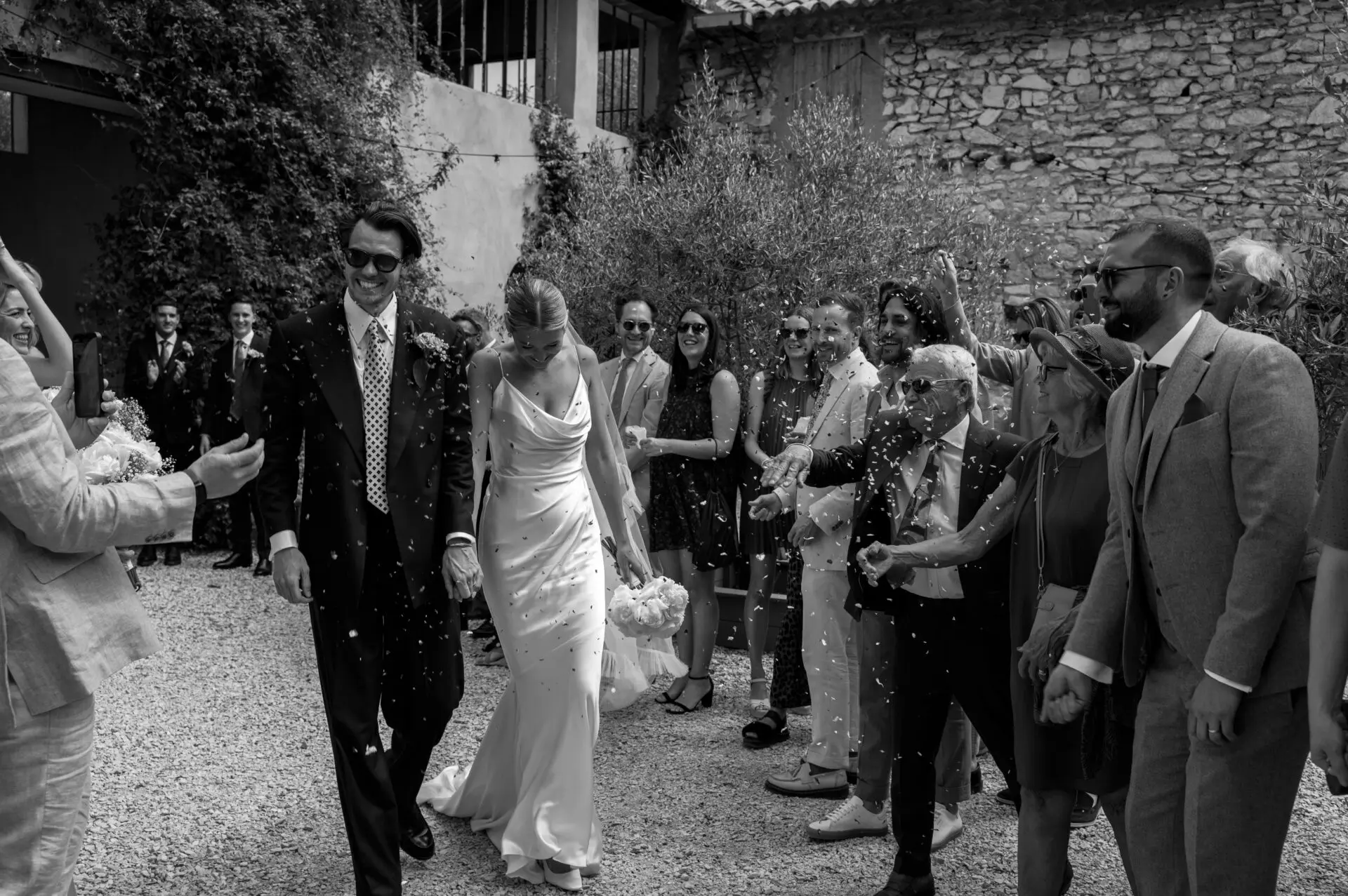 bride and groom making their big walk down the aisle