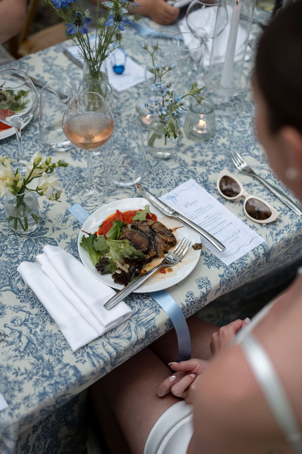 diner is served on a wedding table