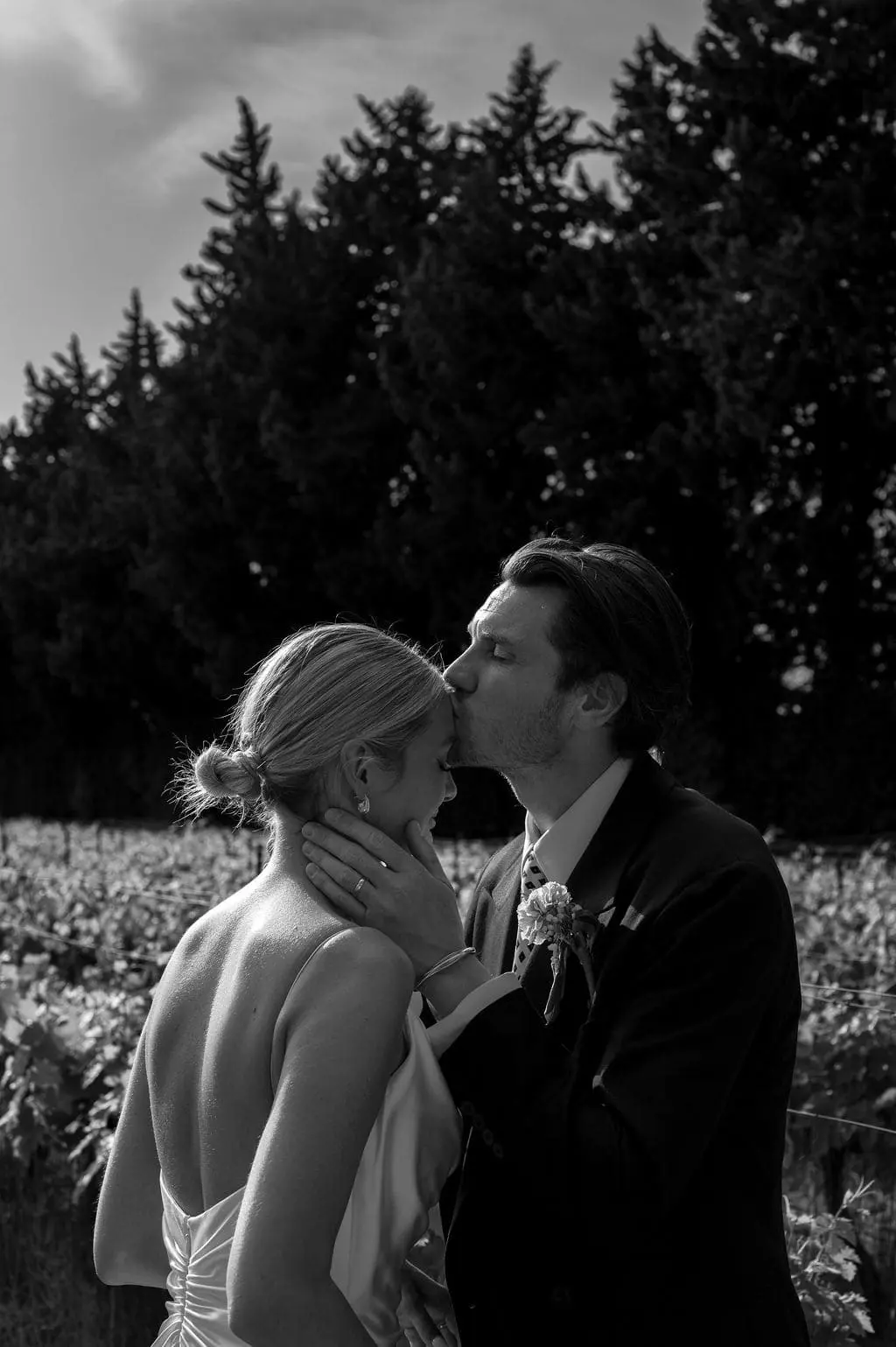 Blanche Fleur, Provence, France, Mai 2025 groom kissing his wife on the forehead