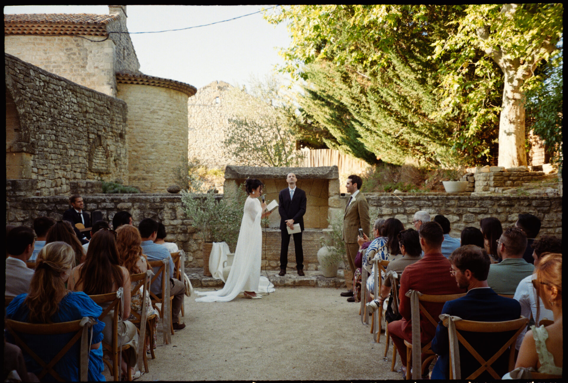 Vivian & Valentin's wedding, Provence, September 2025 bride and groom in the middle of the aisle