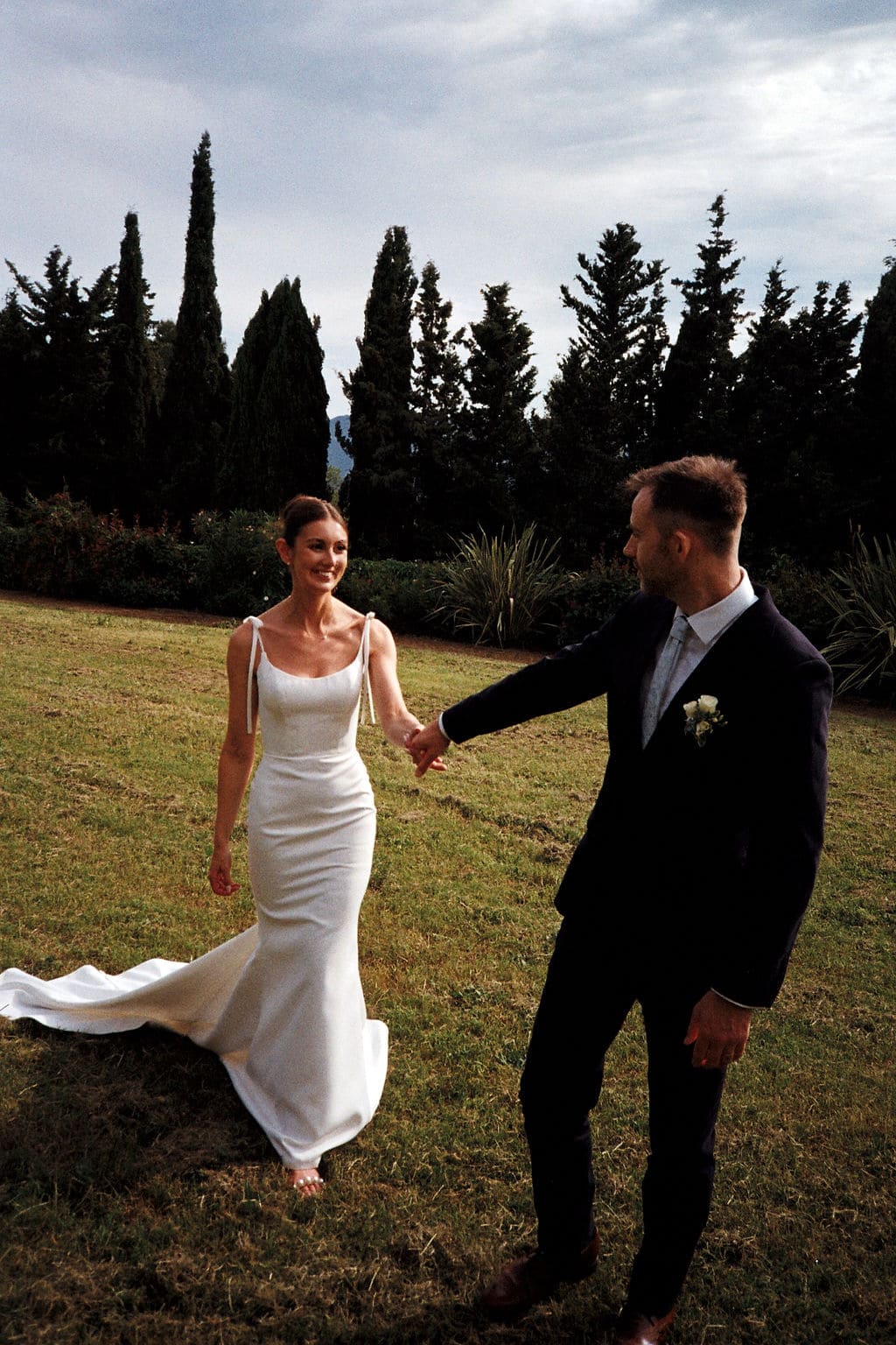 Rachel & Nick's wedding, French Riviera, May 2025 bride and groom holding hands