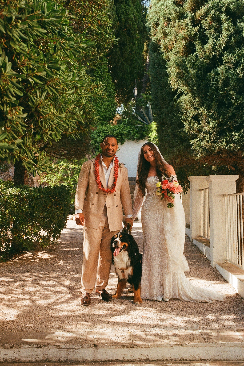 Katie & Jordan's wedding, French Riviera, June 2025 bride and groom with their dog