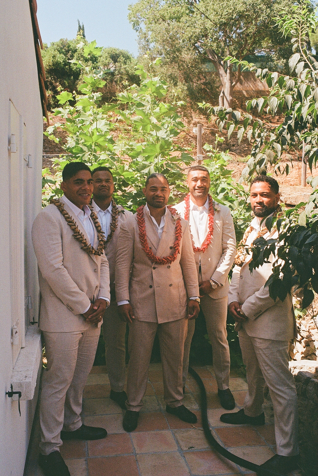 Katie & Jordan's wedding, French Riviera, June 2025 film photography groom and his groomsmen