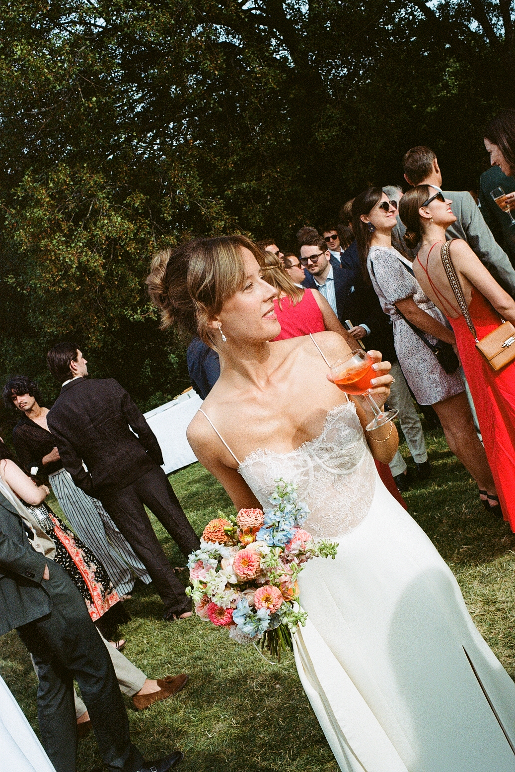 Pauline & Alexandre's wedding, Luberon, July 2025 bride drinking spritz