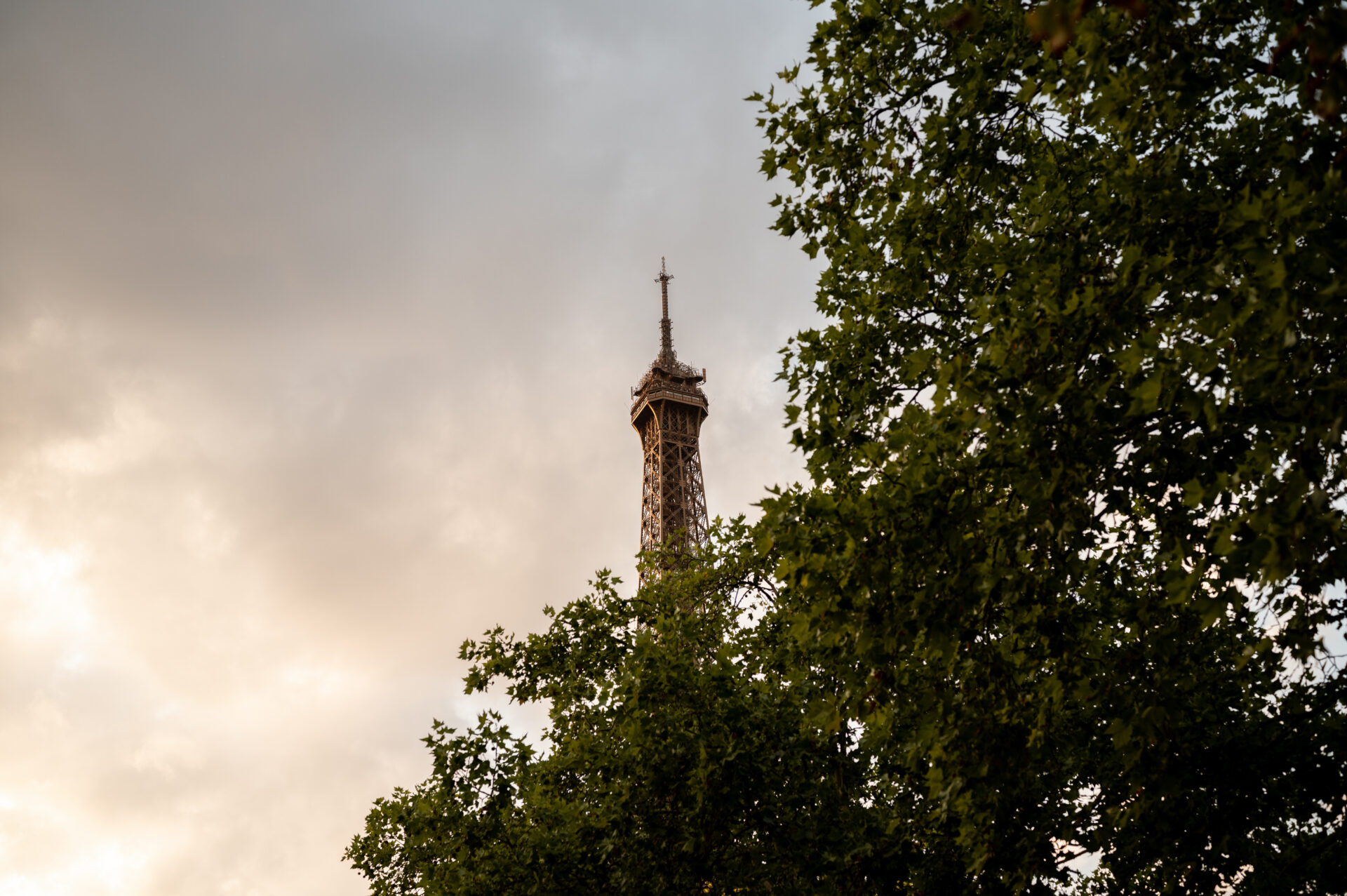 la tête de la tour eiffel dans les nuages